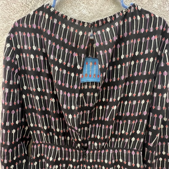 BCBG MAXAZRIA Black Arrow Print Size 6 Mini Dress Whimsigoth Skater Boho Chic - Picture 8 of 14